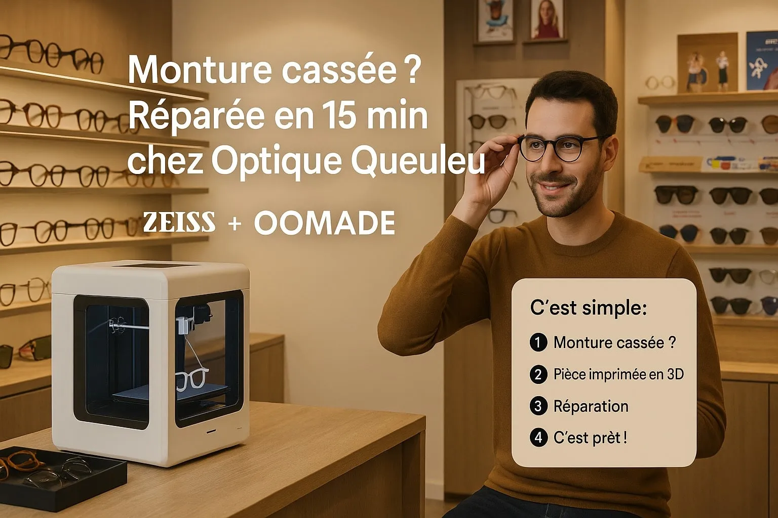 Machine OOMADE d'impression 3D de montures de lunettes en magasin à Metz